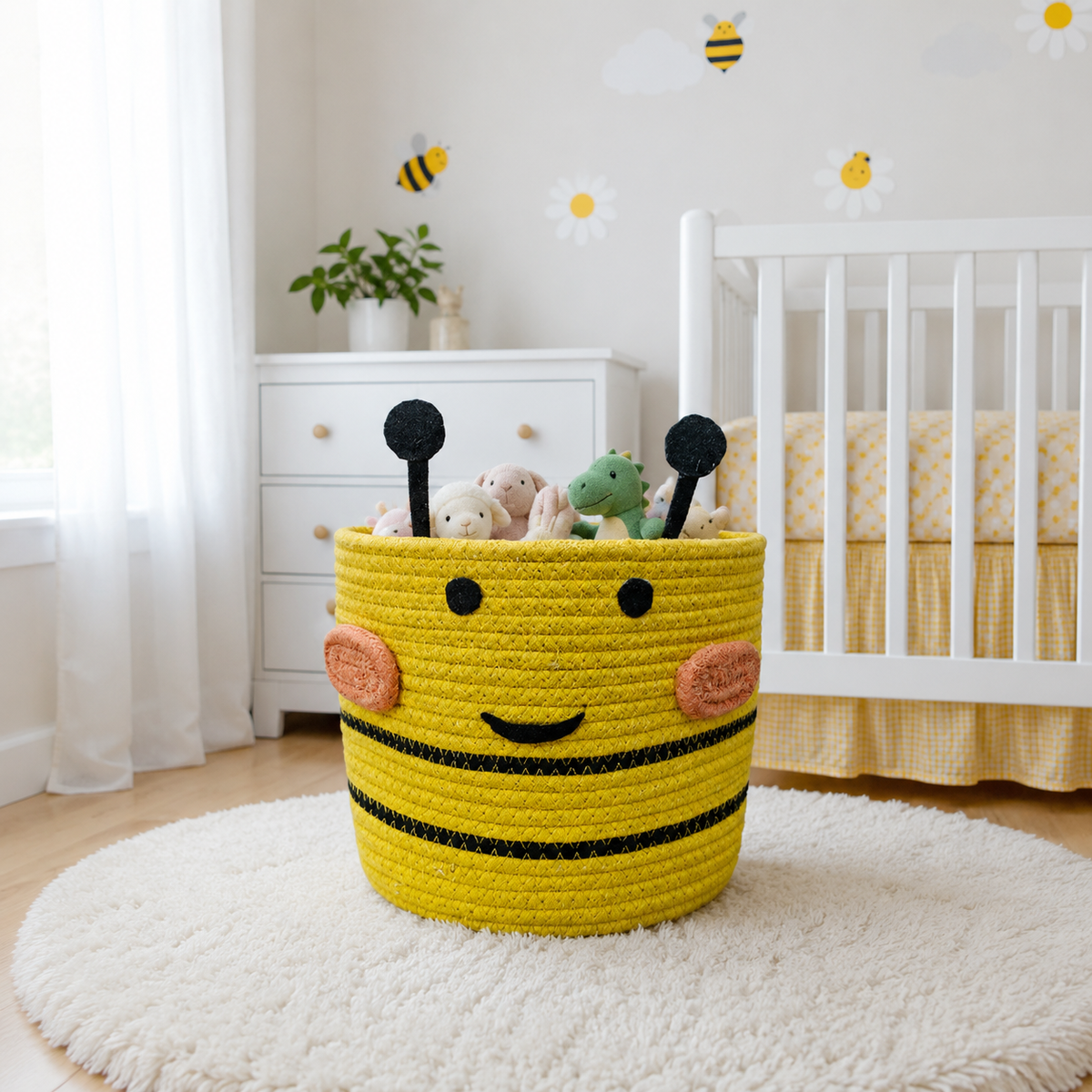 Babble Wrap Jute Cotton Storage Basket - Bee's Bliss