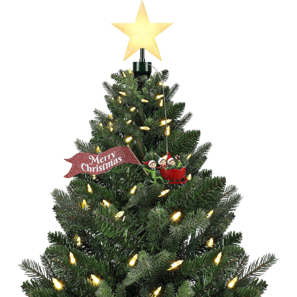 Animated Elves-on-the-Run Tree Topper with Banner