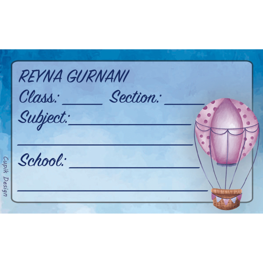 Hot Air Balloons School Book Labels