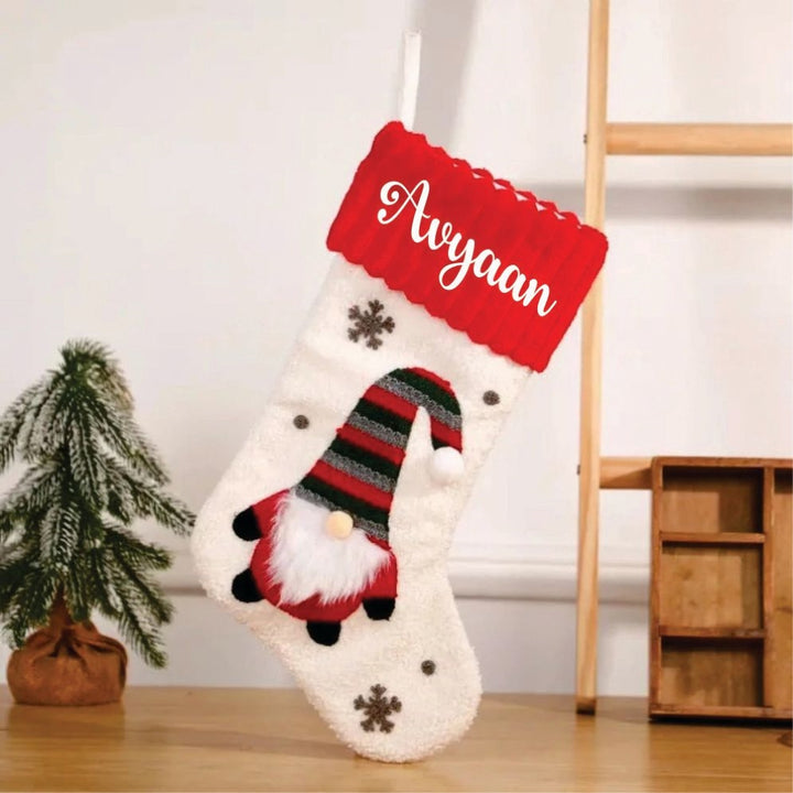 Babble Wrap Whimsical Gnome Stocking- White