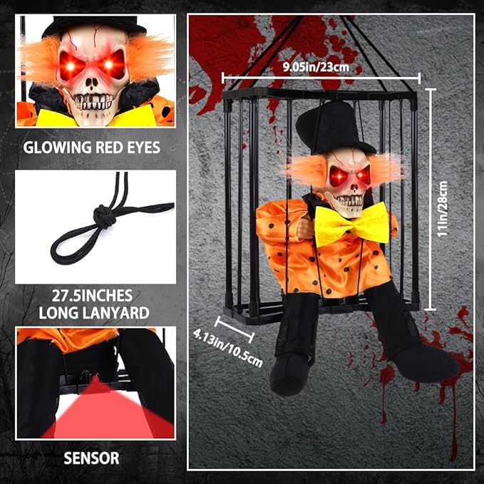Animated Hanging Skeleton Cage – Evil Jester