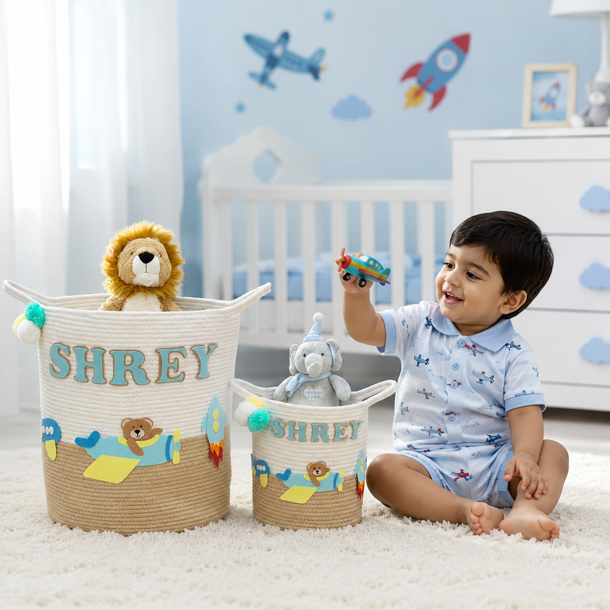 Babble Wrap Jute Cotton Storage Basket - Skybound Teddy