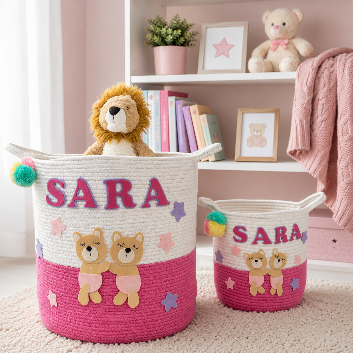Babble Wrap Jute Cotton Storage Basket - Bear Hugs