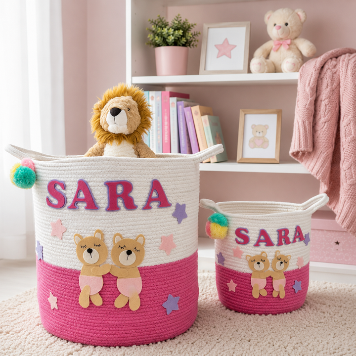 Babble Wrap Jute Cotton Storage Basket - Bear Hugs