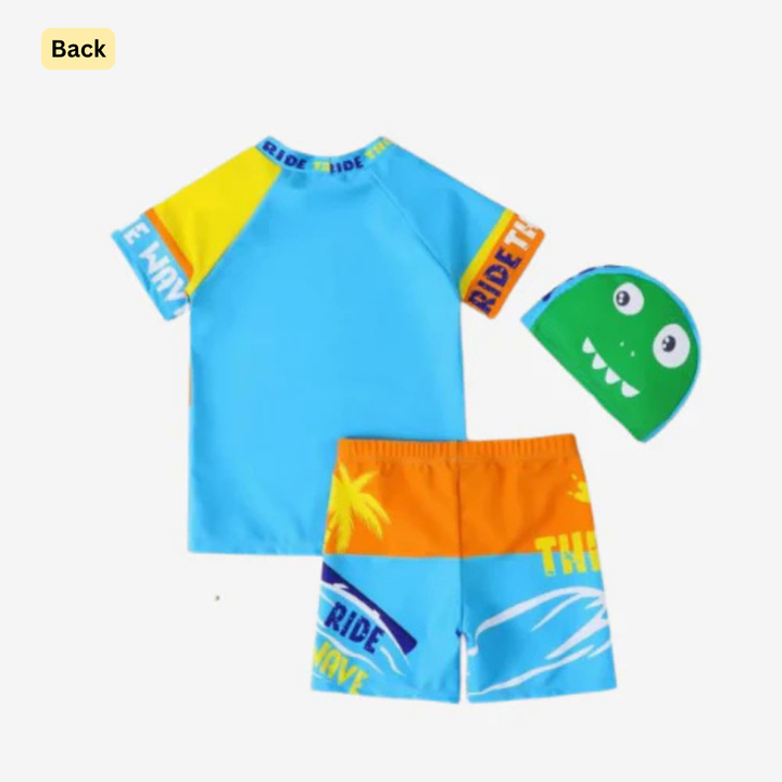 2pcs Dino Wave Rider Swim Set with Cap
