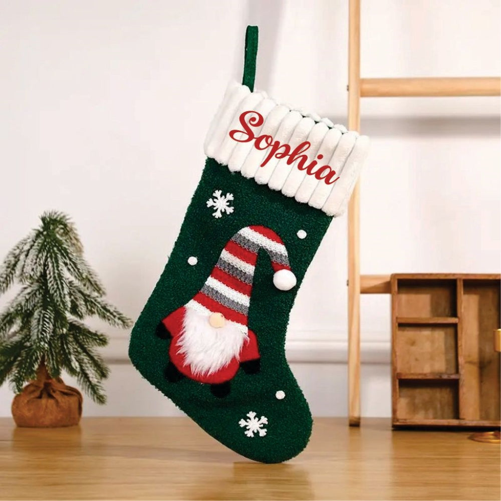 Babble Wrap Whimsical Gnome Stocking- Green