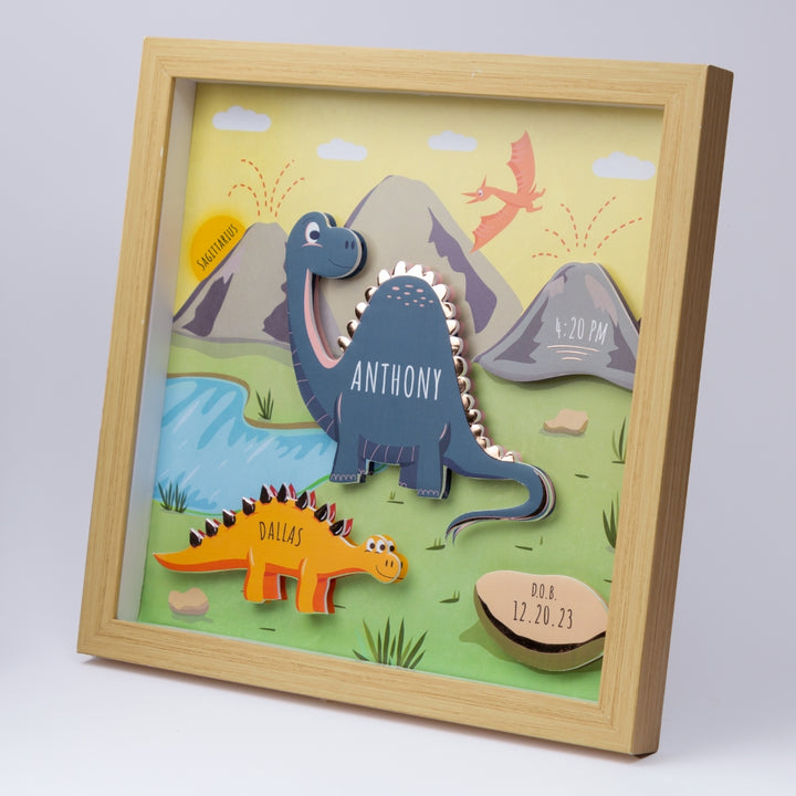 Shadow Box Frame with Rose Gold Foil - Dinosaurs