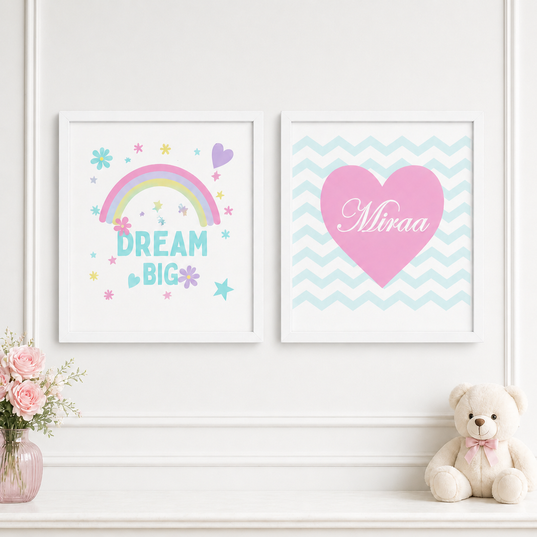 Birth Statistics Frame - Dream Big Heart Frame (Set Of 2)
