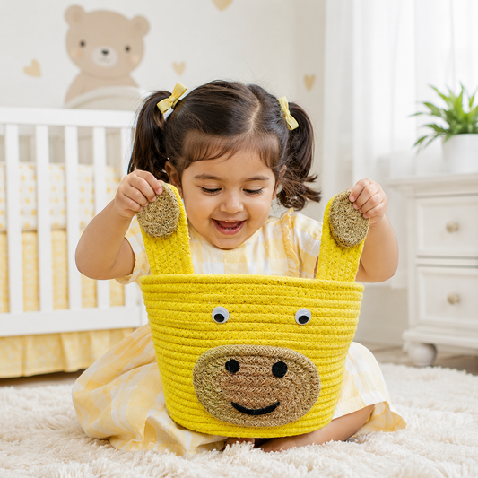 Babble Wrap Jute Cotton Storage Basket - Jolly Giraffe