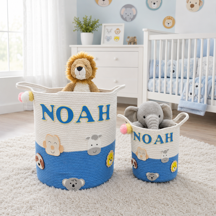 Babble Wrap Jute Cotton Storage Basket - Animal Adventure