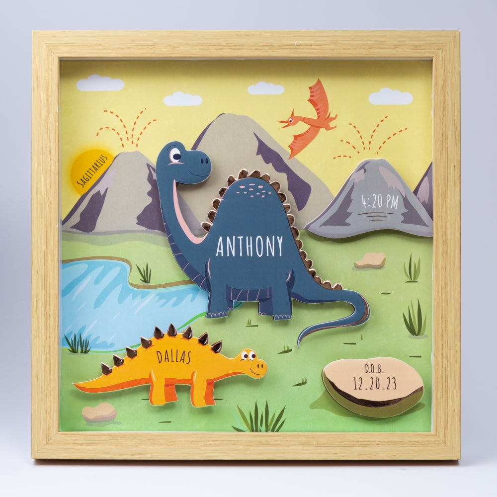 Shadow Box Frame with Rose Gold Foil - Dinosaurs