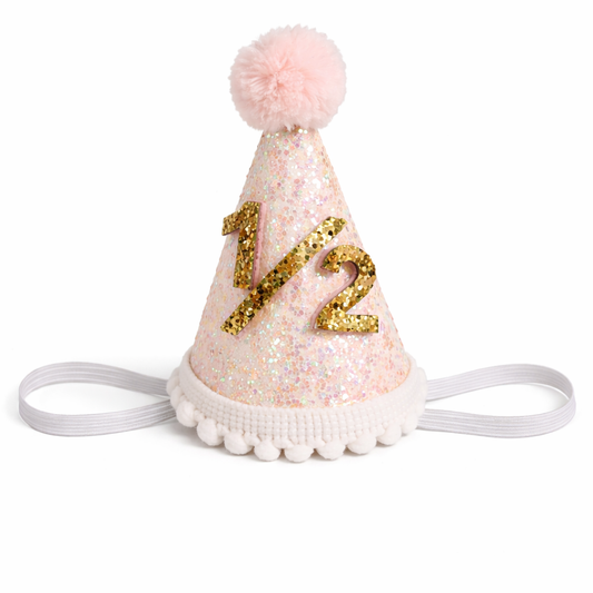 Half Bday Cone Headband (Pastel Peach & Gold)