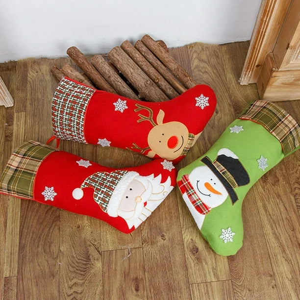 Plaid & Pine Stocking- Santa