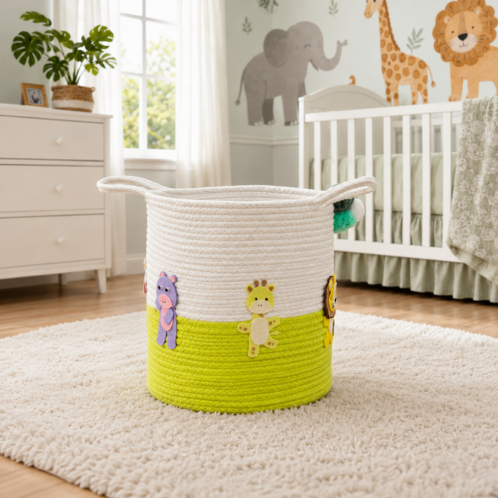 Babble Wrap Jute Cotton Storage Basket - Animal Kingdom