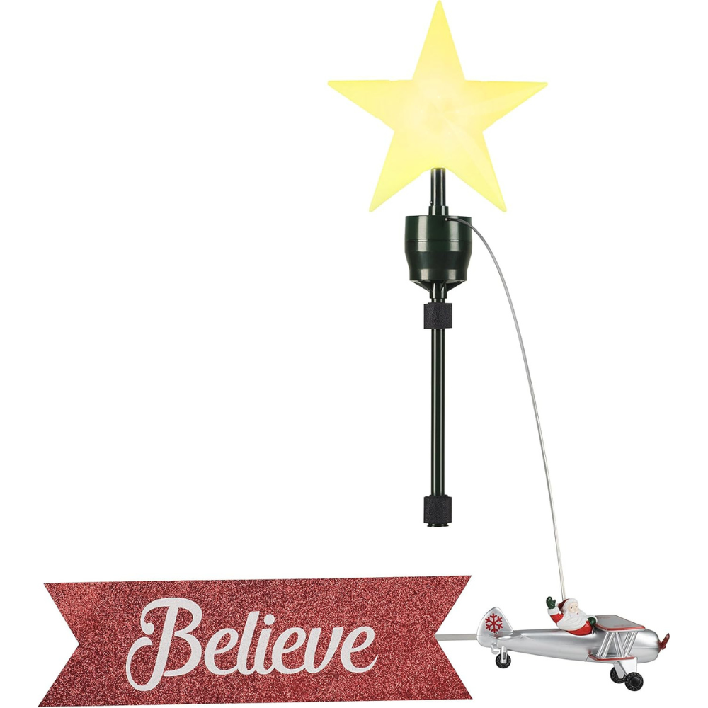 Animated Biplane Tree Topper with Banner