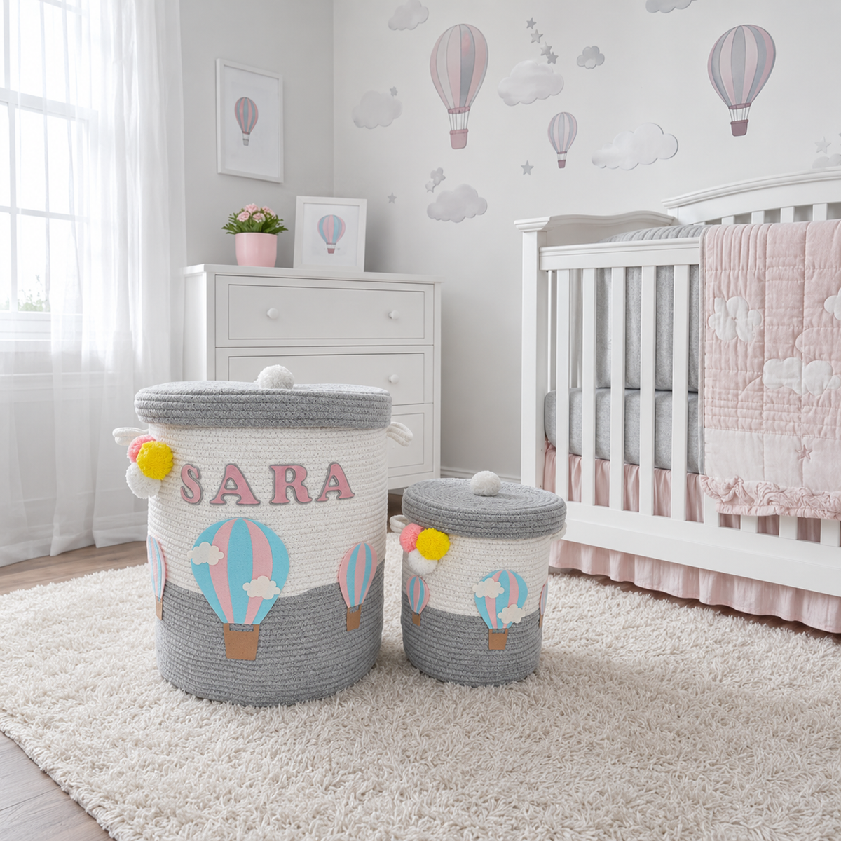 Babble Wrap Jute Cotton Storage Basket with Lid-Unicorn's Rainbow Flight
