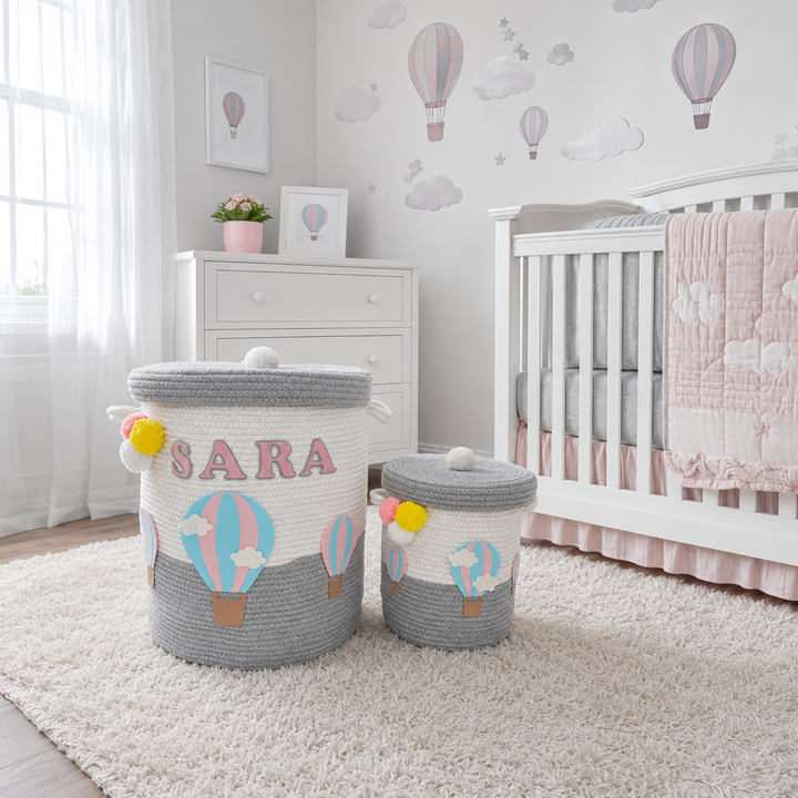 Babble Wrap Jute Cotton Storage Basket with Lid-Unicorn's Rainbow Flight