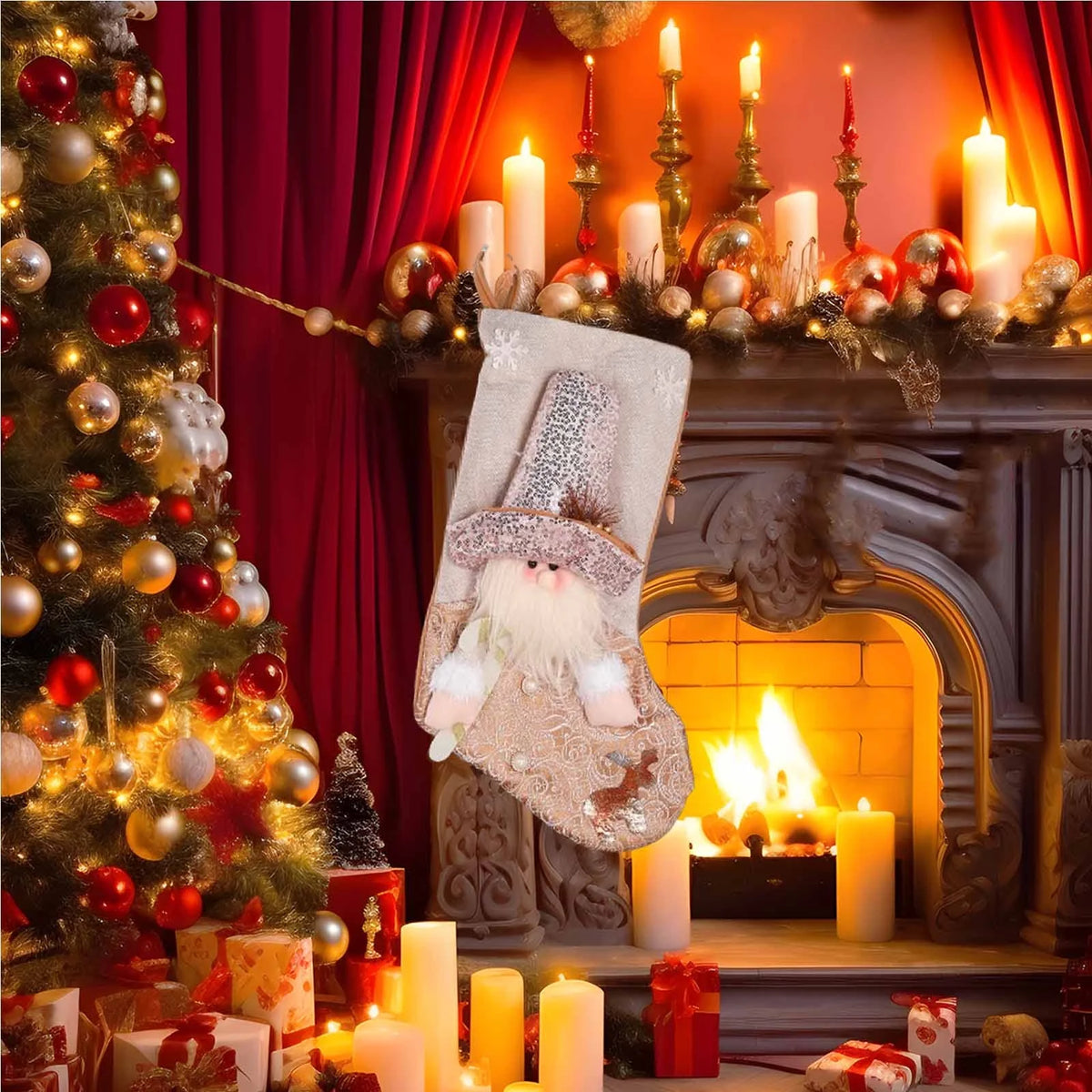 Blush & Gold Wonderland Stocking - Santa