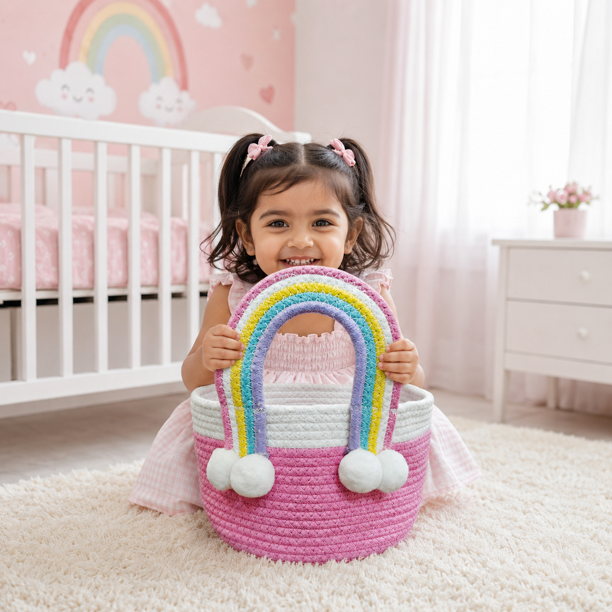 Babble Wrap Jute Cotton Storage Basket - Rainbow