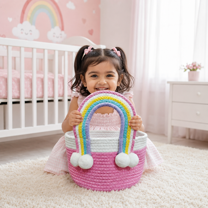 Babble Wrap Jute Cotton Storage Basket - Rainbow
