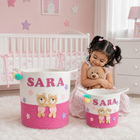 Babble Wrap Jute Cotton Storage Basket - Bear Hugs