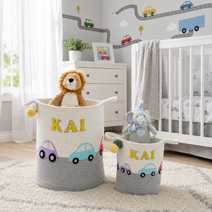 Babble Wrap Jute Cotton Storage Basket - Vintage Vroom