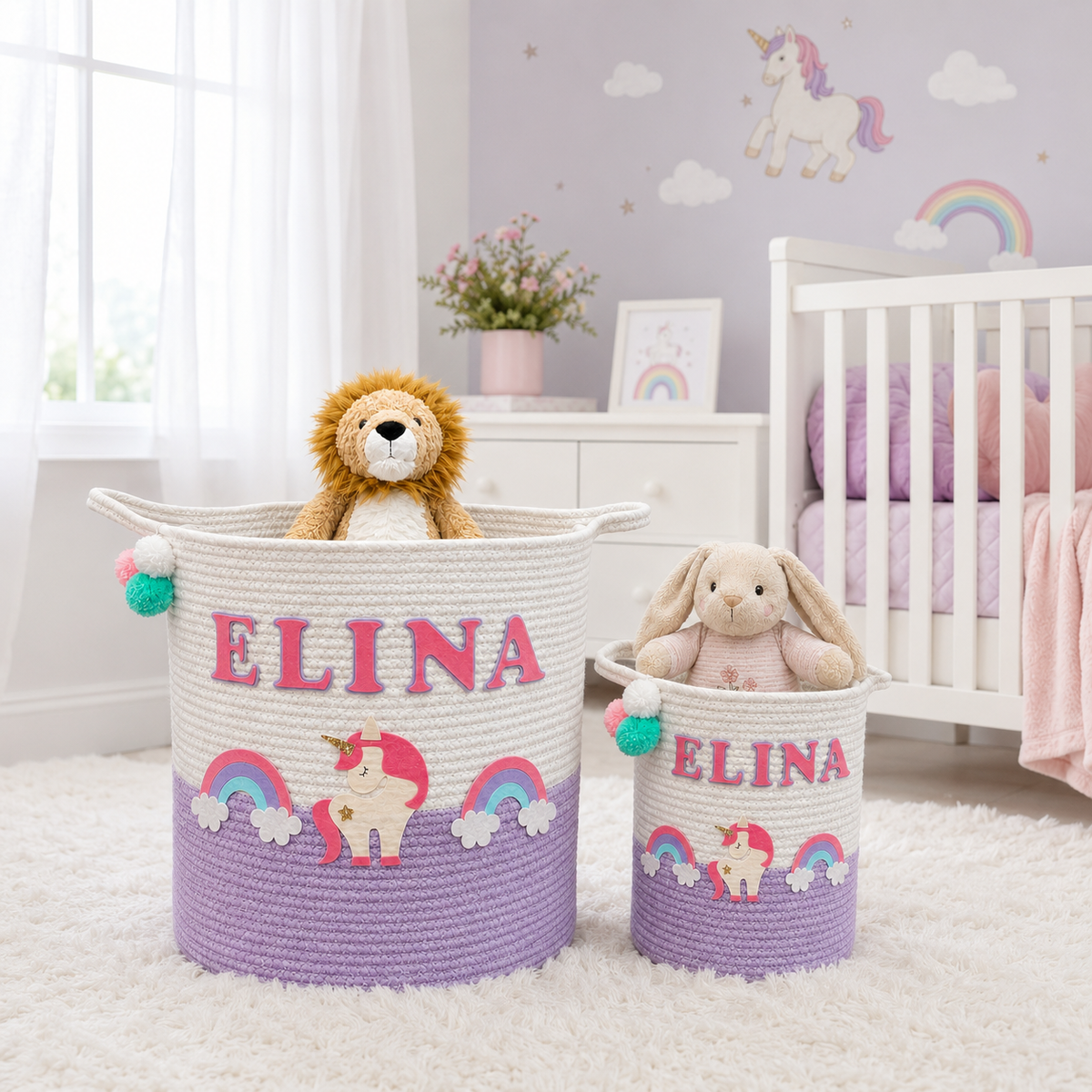 Babble Wrap Jute Cotton Storage Basket - Unicorn Dreams & Rainbows