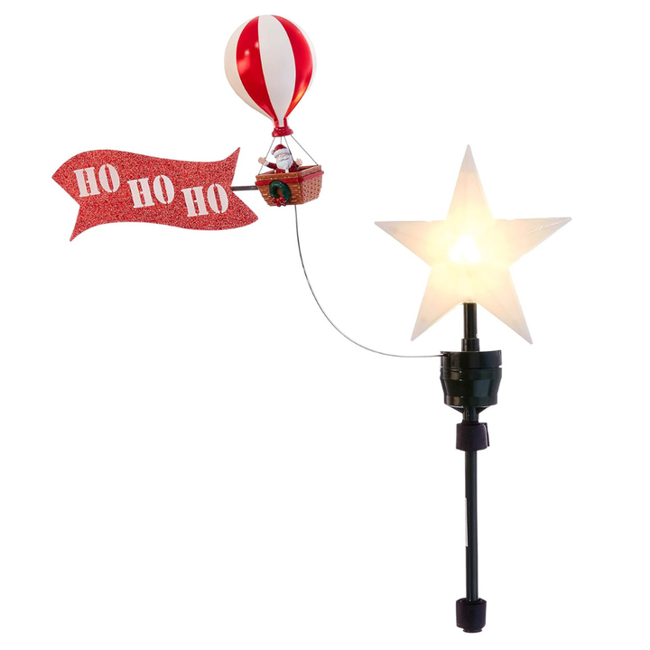 Animated Santa's hot Air Balloon Tree Topper with Banner