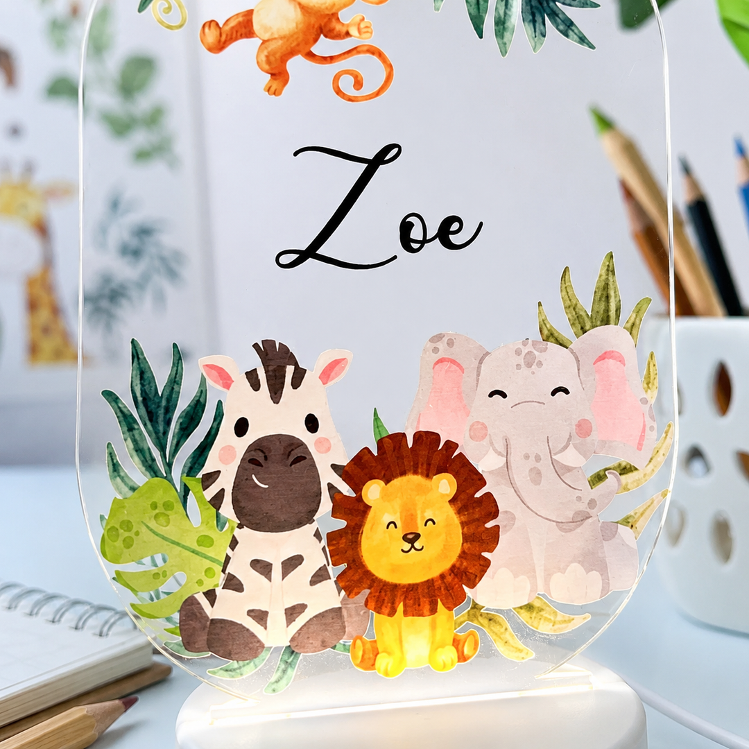 Acrylic LED Night Lamp- Woodland Animals (Oval)