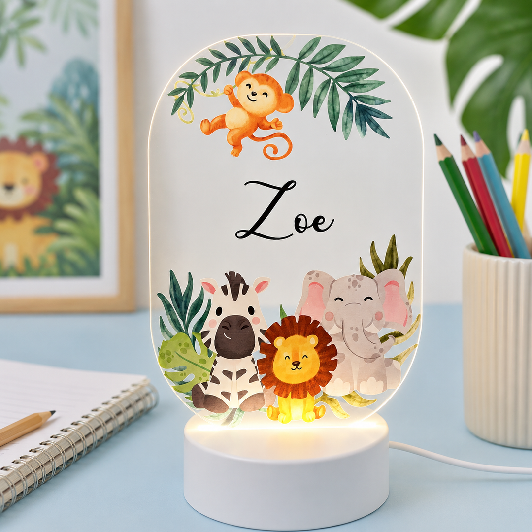 Acrylic LED Night Lamp- Woodland Animals (Oval)