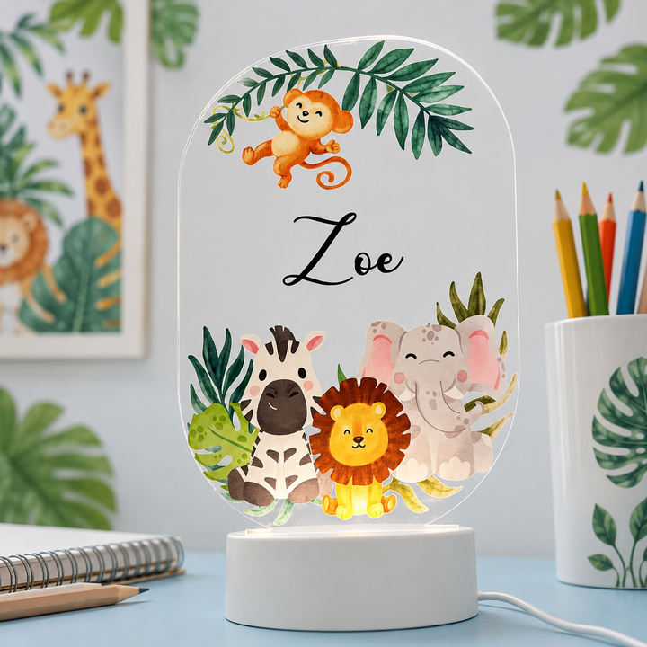 Acrylic LED Night Lamp- Woodland Animals (Oval)