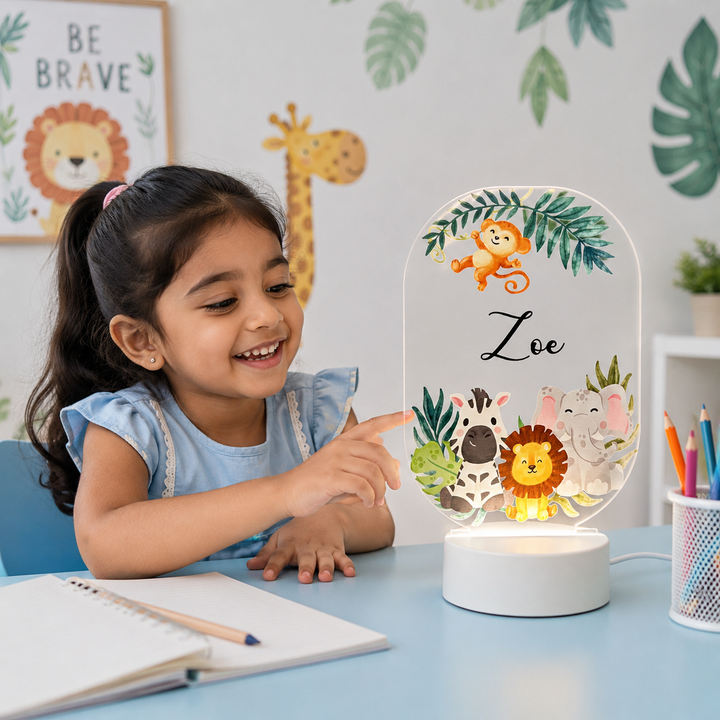 Acrylic LED Night Lamp- Woodland Animals (Oval)