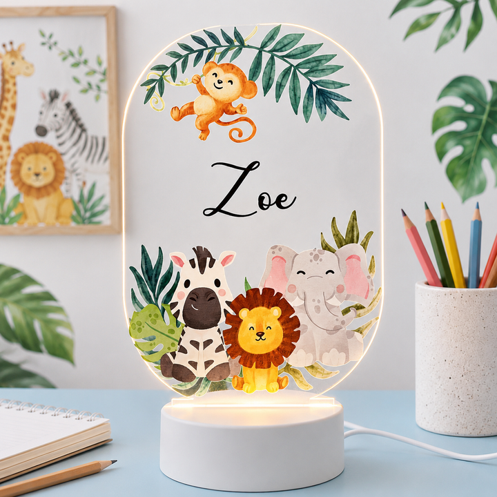 Acrylic LED Night Lamp- Woodland Animals (Oval)