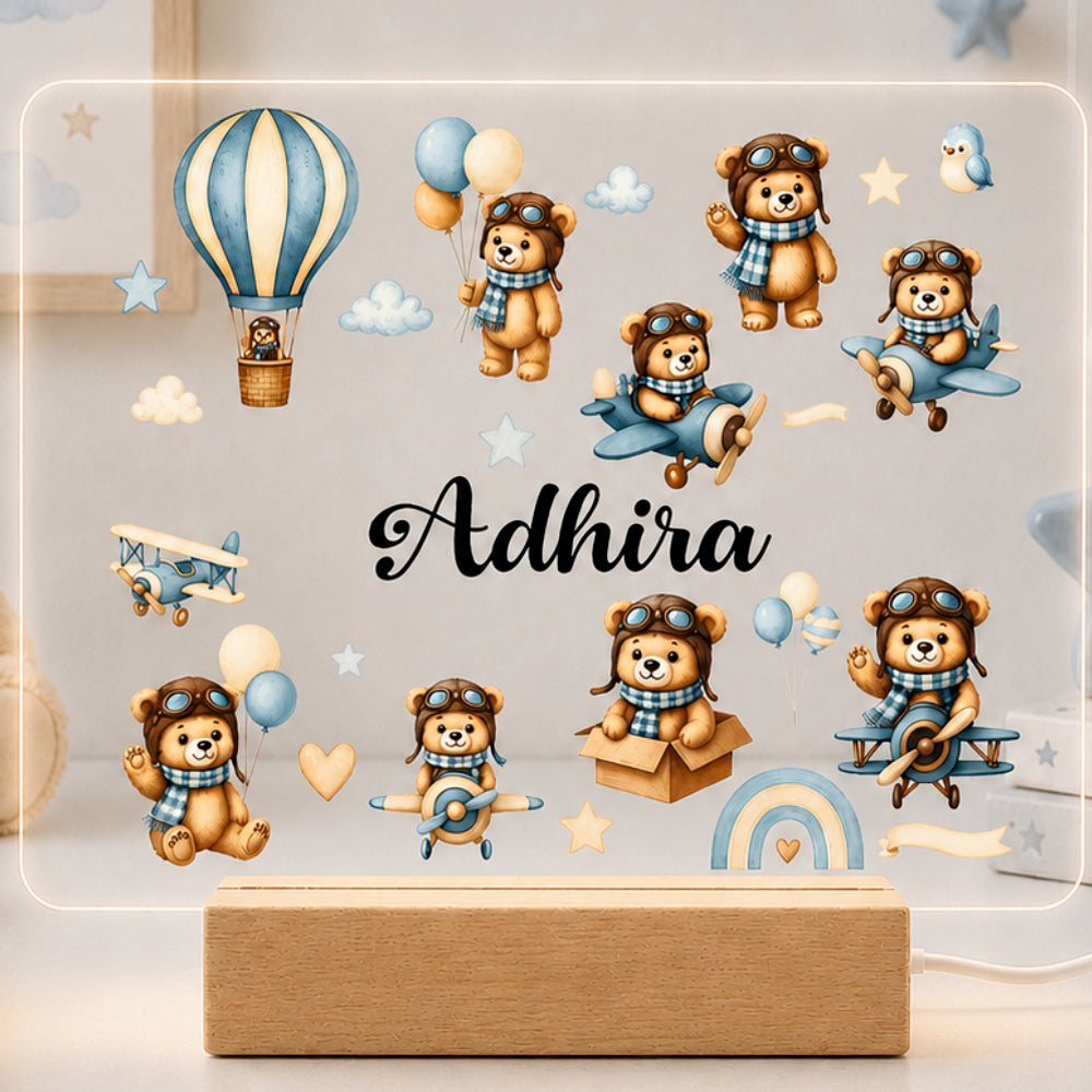 Acrylic LED Night Lamp - Little Aviator Bears