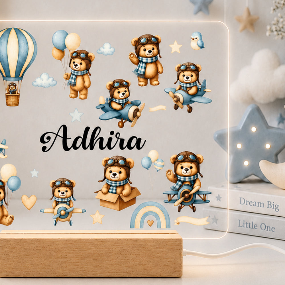 Acrylic LED Night Lamp - Little Aviator Bears