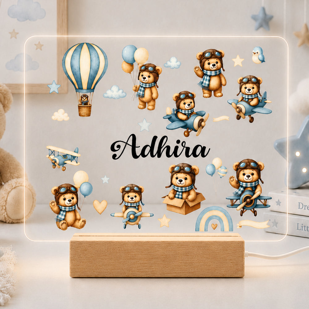 Acrylic LED Night Lamp - Little Aviator Bears