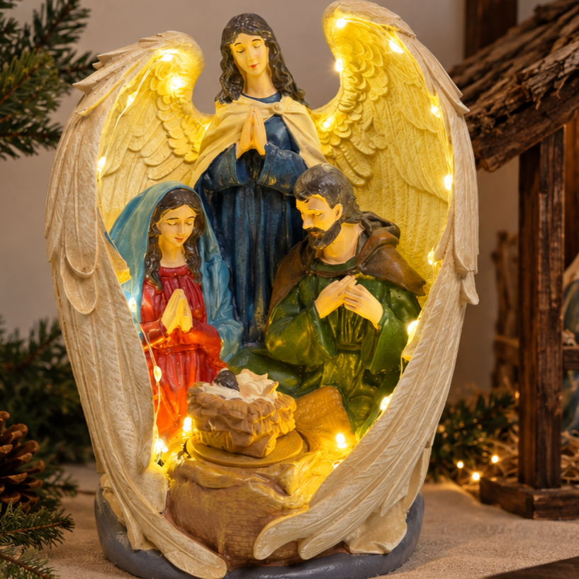 Angel Wings Light-Up Rotating Nativity Scene