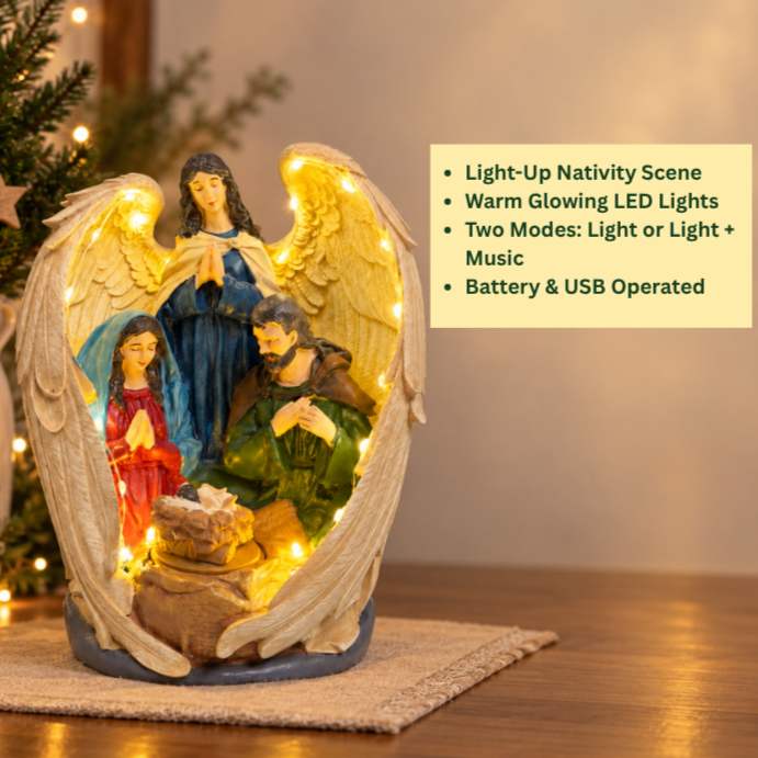 Angel Wings Light-Up Rotating Nativity Scene