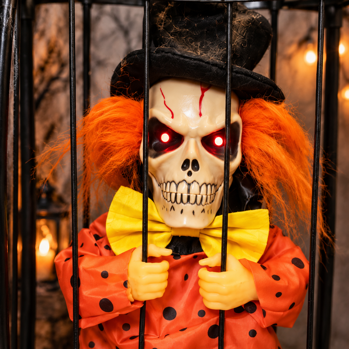 Animated Hanging Skeleton Cage – Evil Jester