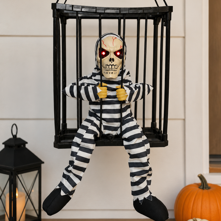Animated Hanging Skeleton Cage – Haunted Prisoner