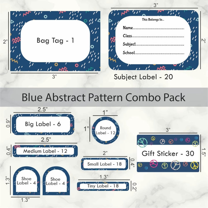 Assorted Blue Abstract Pattern Name labels Pack