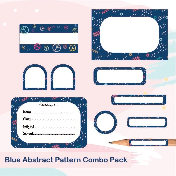 Assorted Blue Abstract Pattern Name labels Pack