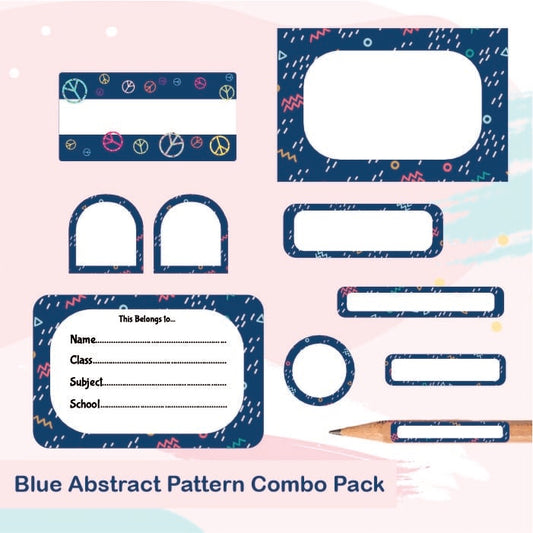 Assorted Blue Abstract Pattern Name labels Pack