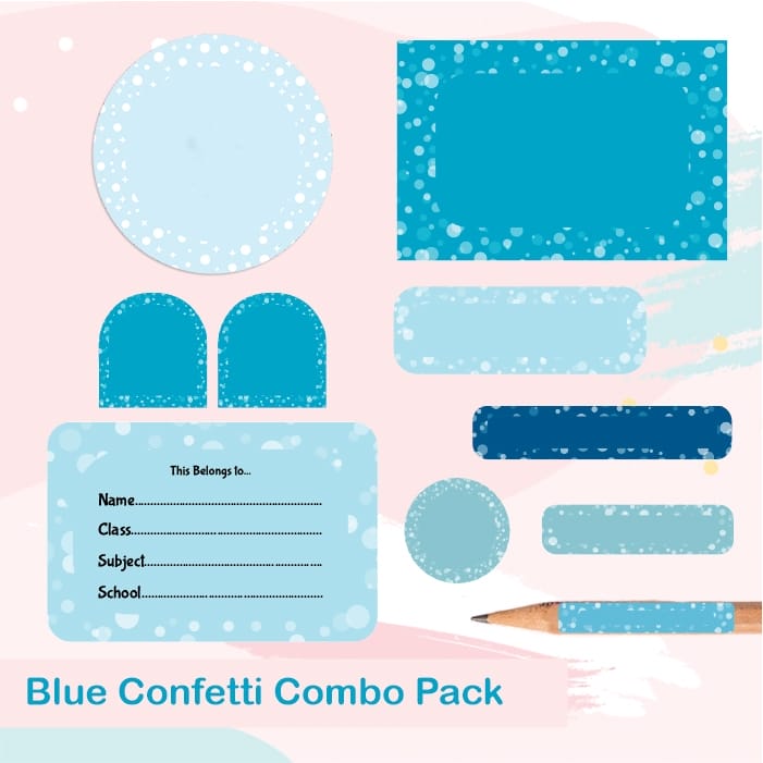 Assorted Blue Confetti Name labels Pack