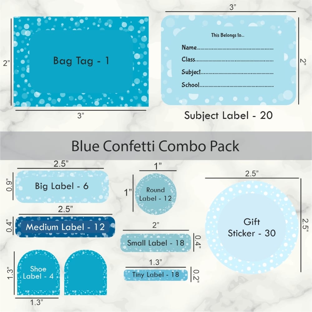 Assorted Blue Confetti Name labels Pack