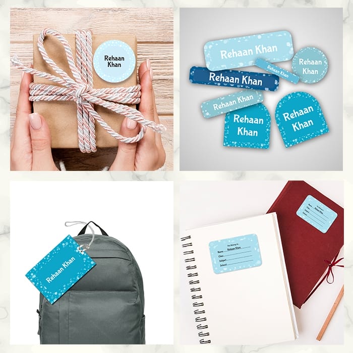 Assorted Blue Confetti Name labels Pack