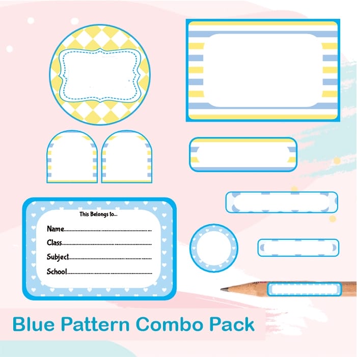 Assorted Blue Pattern Name labels Pack