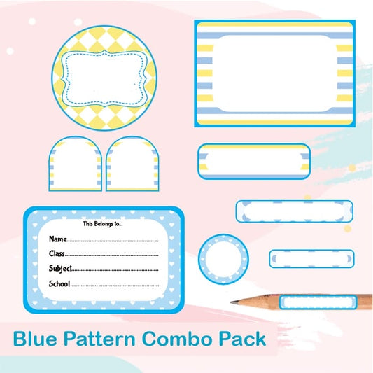 Assorted Blue Pattern Name labels Pack