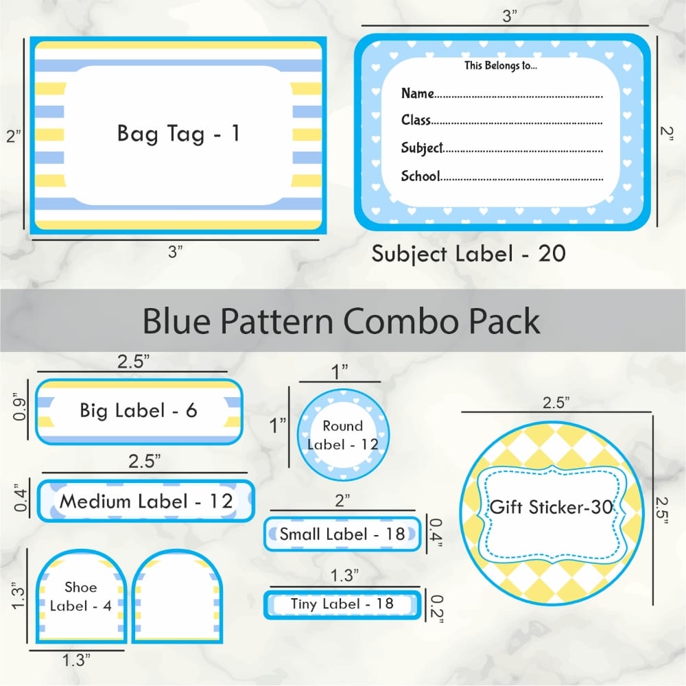 Assorted Blue Pattern Name labels Pack