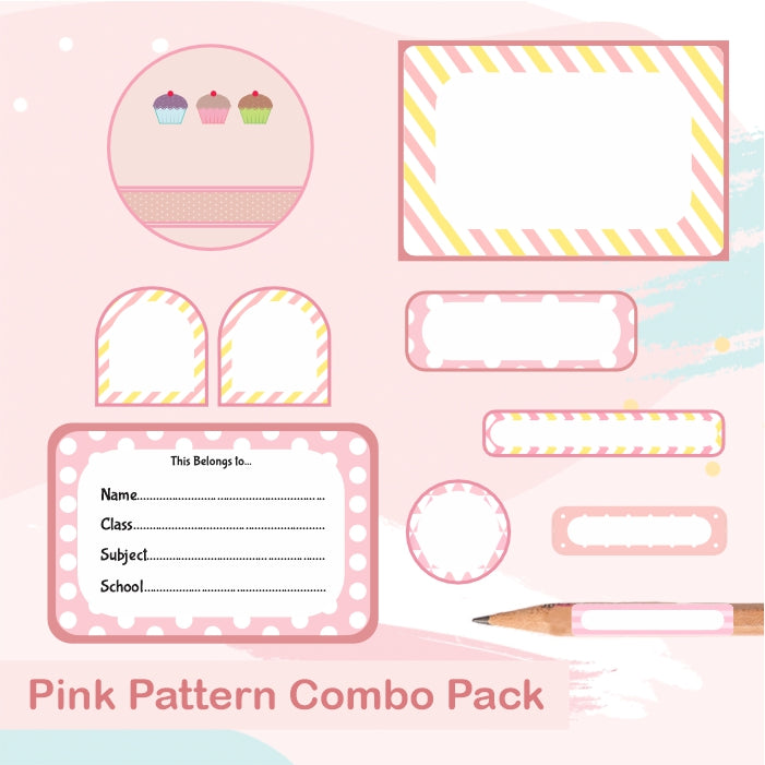Assorted Pink Pattern Name labels Pack